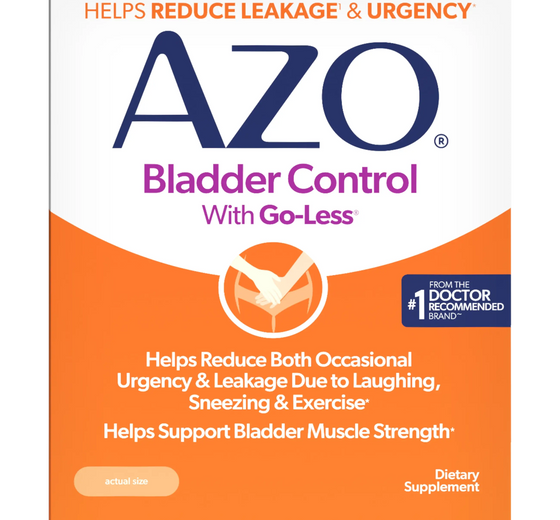 AZO Bladder Control supplement packaging with orange and white design.
