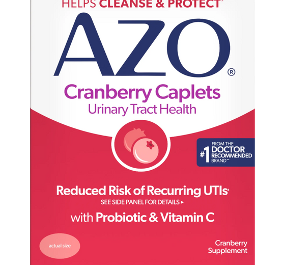 AZO Cranberry Caplets packaging on a white background