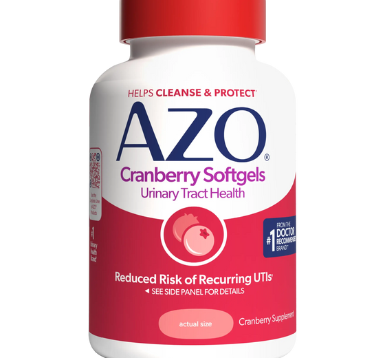 AZO Cranberry Softgels bottle on a white background