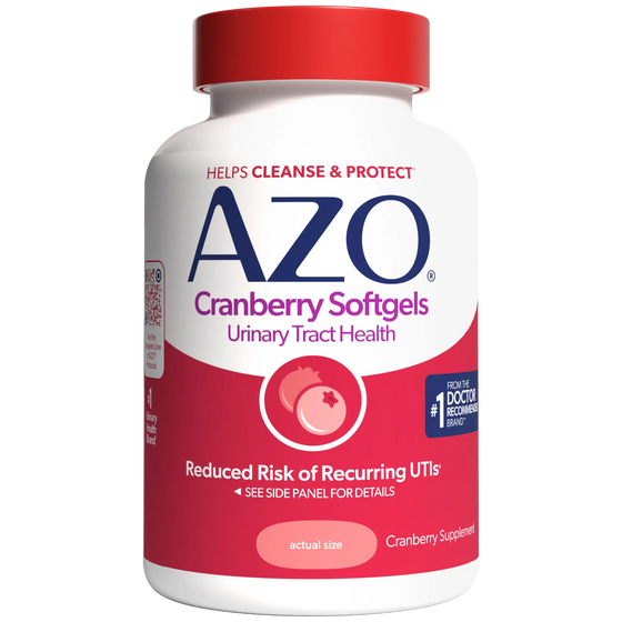 AZO Cranberry Softgels bottle on a white background
