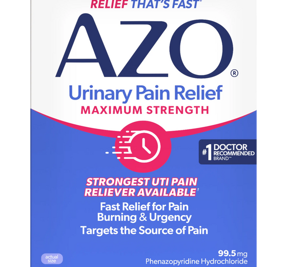AZO Urinary Pain Relief Maximum Strength packaging on a white background