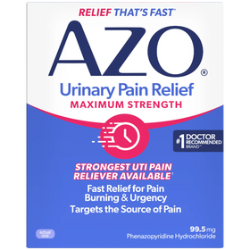 AZO Urinary Pain Relief Maximum Strength packaging on a white background