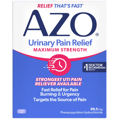AZO Urinary Pain Relief Maximum Strength packaging on a white background