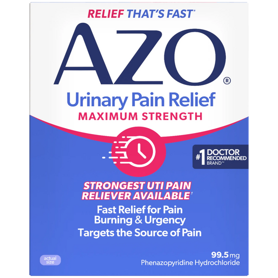 AZO Urinary Pain Relief Maximum Strength packaging on a white background