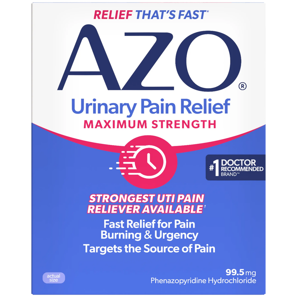 AZO Urinary Pain Relief Maximum Strength packaging on a white background