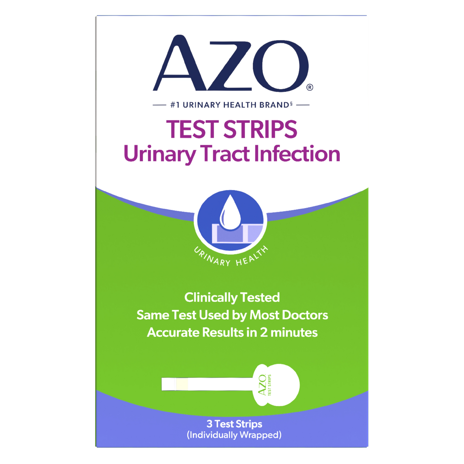 AZO Urinary Tract Infection test strips packaging on a white background
