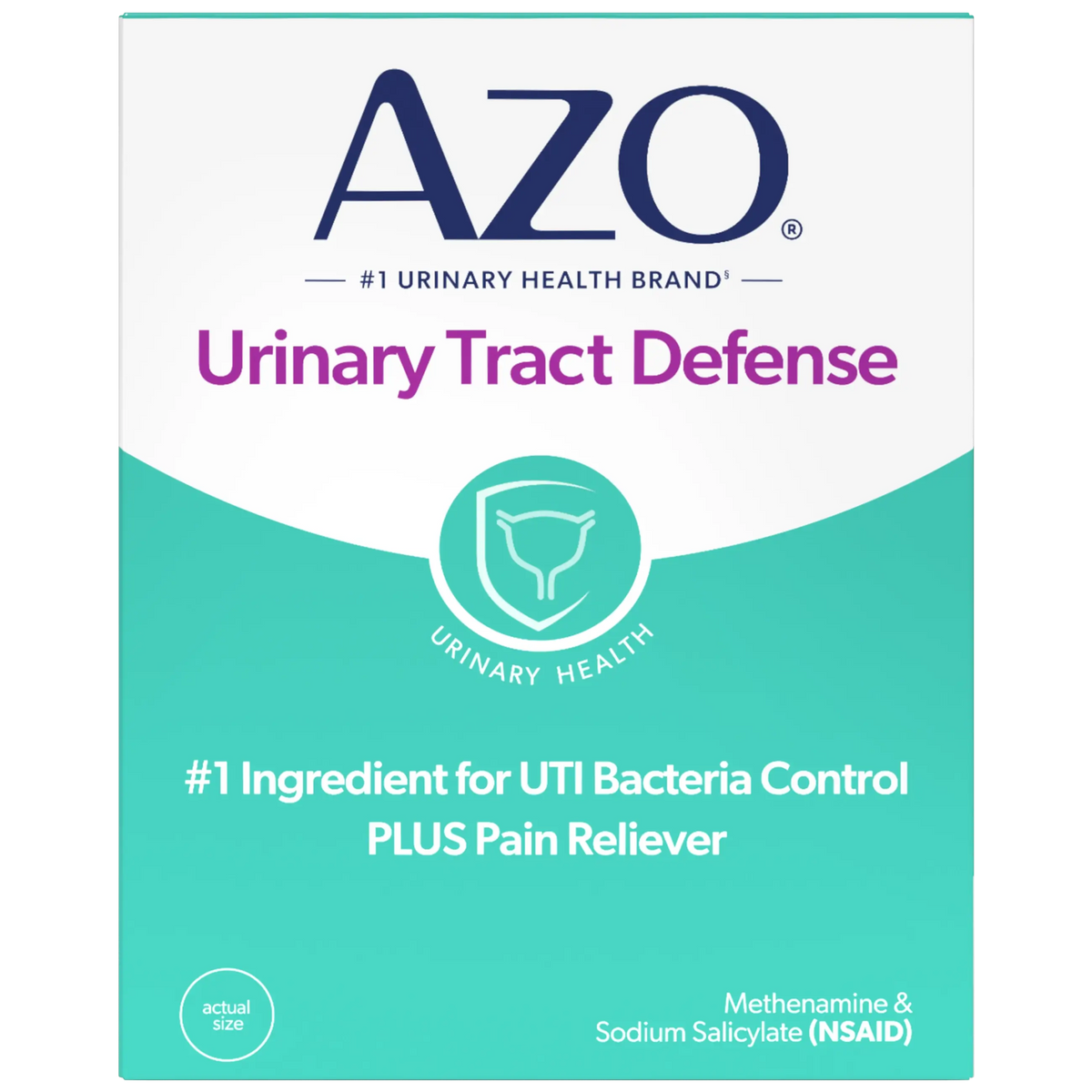 AZO Urinary Tract Defense packaging with teal and white design.